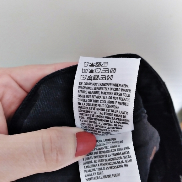 American Eagle Black Denim Distressed Button Fly Miniskirt Size 4 - Picture 9 of 9